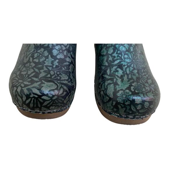 Sanita Green Floral Leather Professional Nursing Work Clogs Women's EU 35 US 4 - Picture 6 of 15